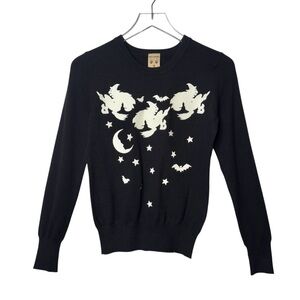 NEW Miss Ladybug Black Flying Witch Halloween Women’s Crew Sweater Sz S